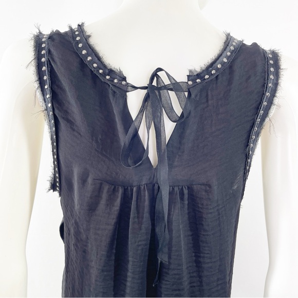 Rebecca Taylor Tank Top Black Studded Raw Edge Scoop Neck Back Tie Size 4 - Picture 5 of 9